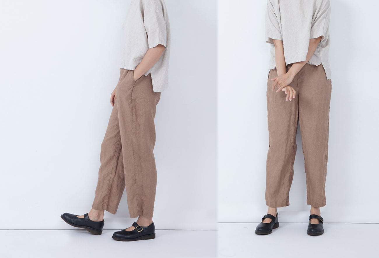 edoa Loose Fitting Linen Tapered Pants
