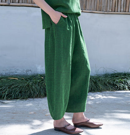 Emerald Green Cracked Mud Silk Tapered Pants pa0172 Q718