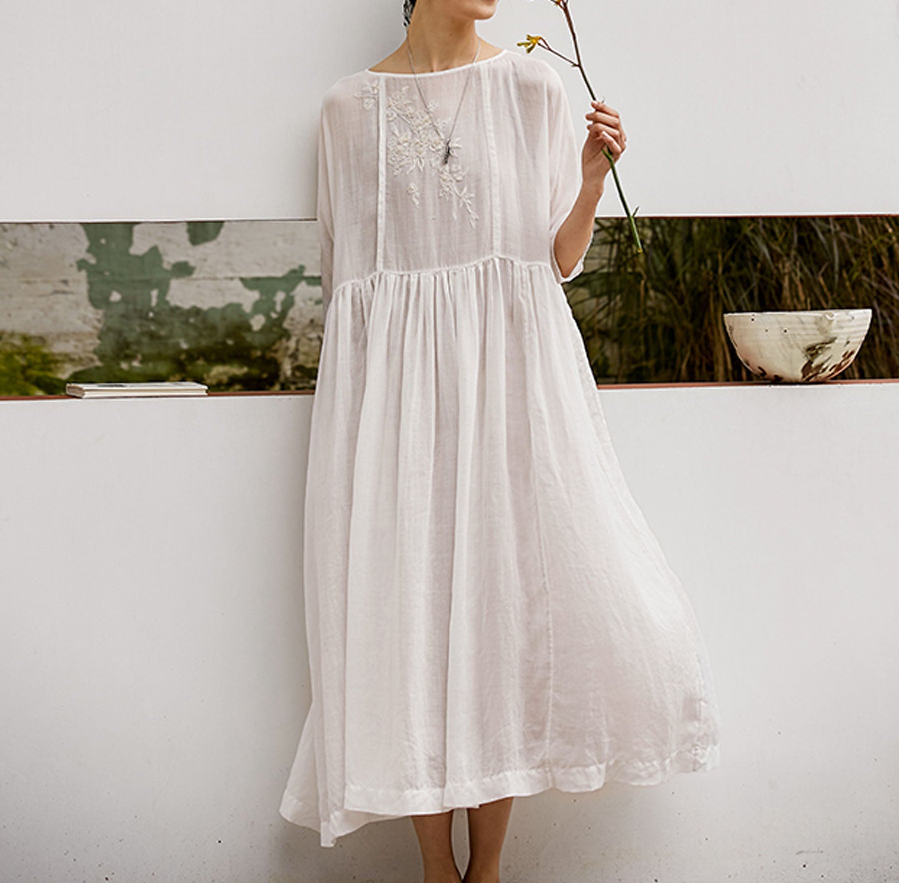 edoa High Counted Ramie Tunic Dress