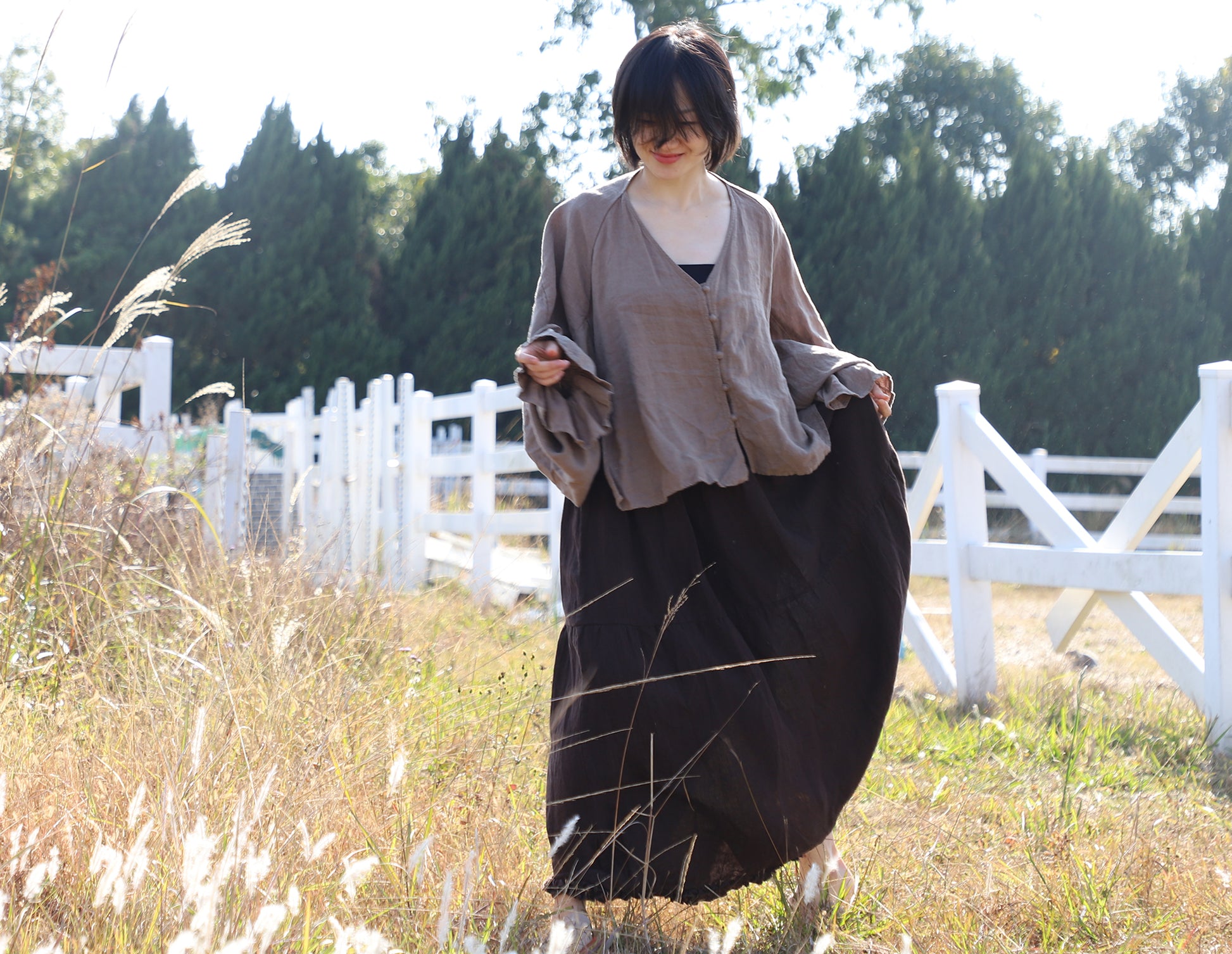 edoa Taupe Linen Pirate Shirt 