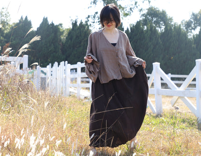 edoa Taupe Linen Pirate Shirt 