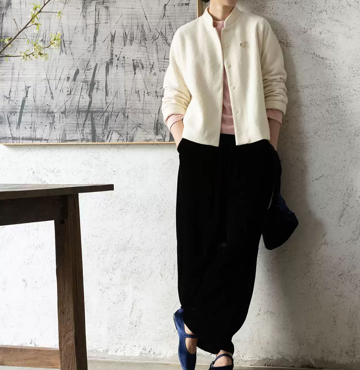 edoa Boiled Wool Short Chinese Coat