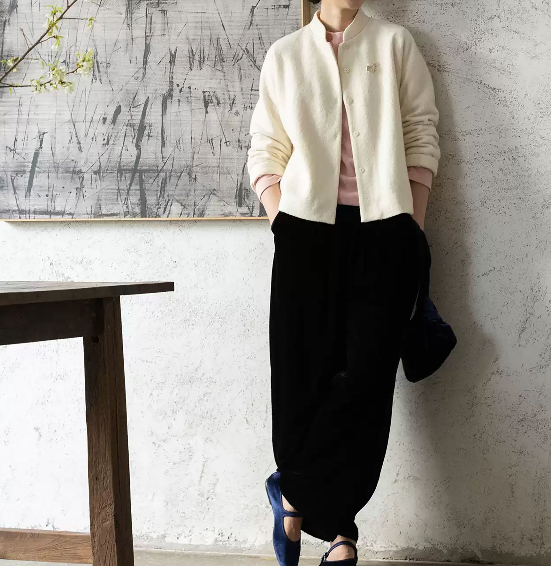 edoa Boiled Wool Short Chinese Coat