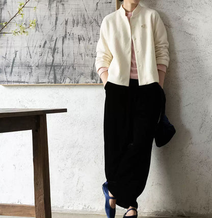 edoa Boiled Wool Short Chinese Coat