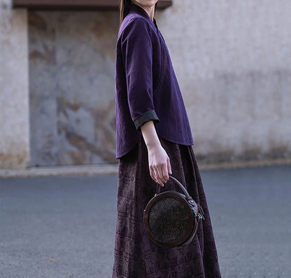 edoa Purple Cracked Mud Silk Cheongsam Top