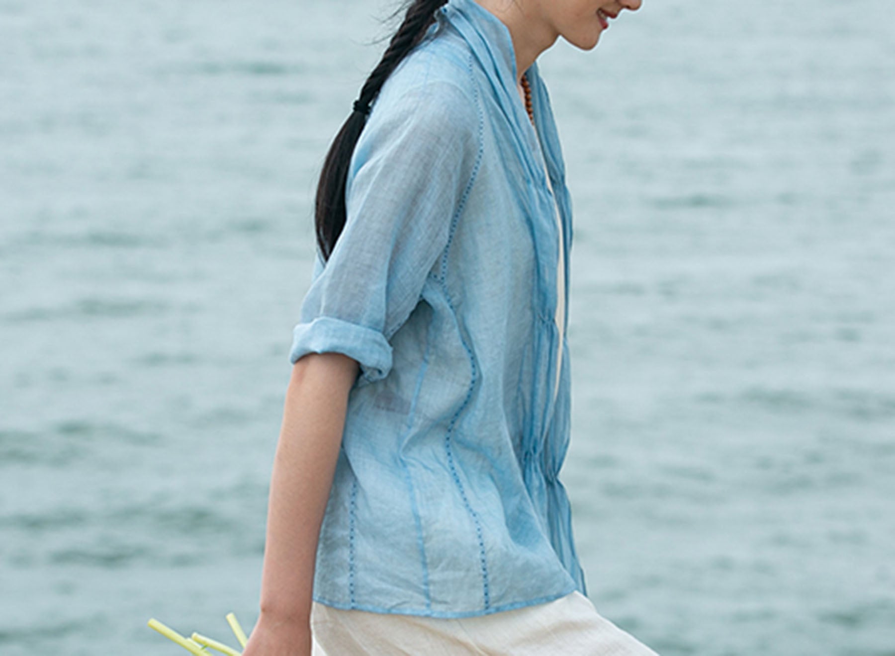 edoa Thin Ramie Gather Blouse