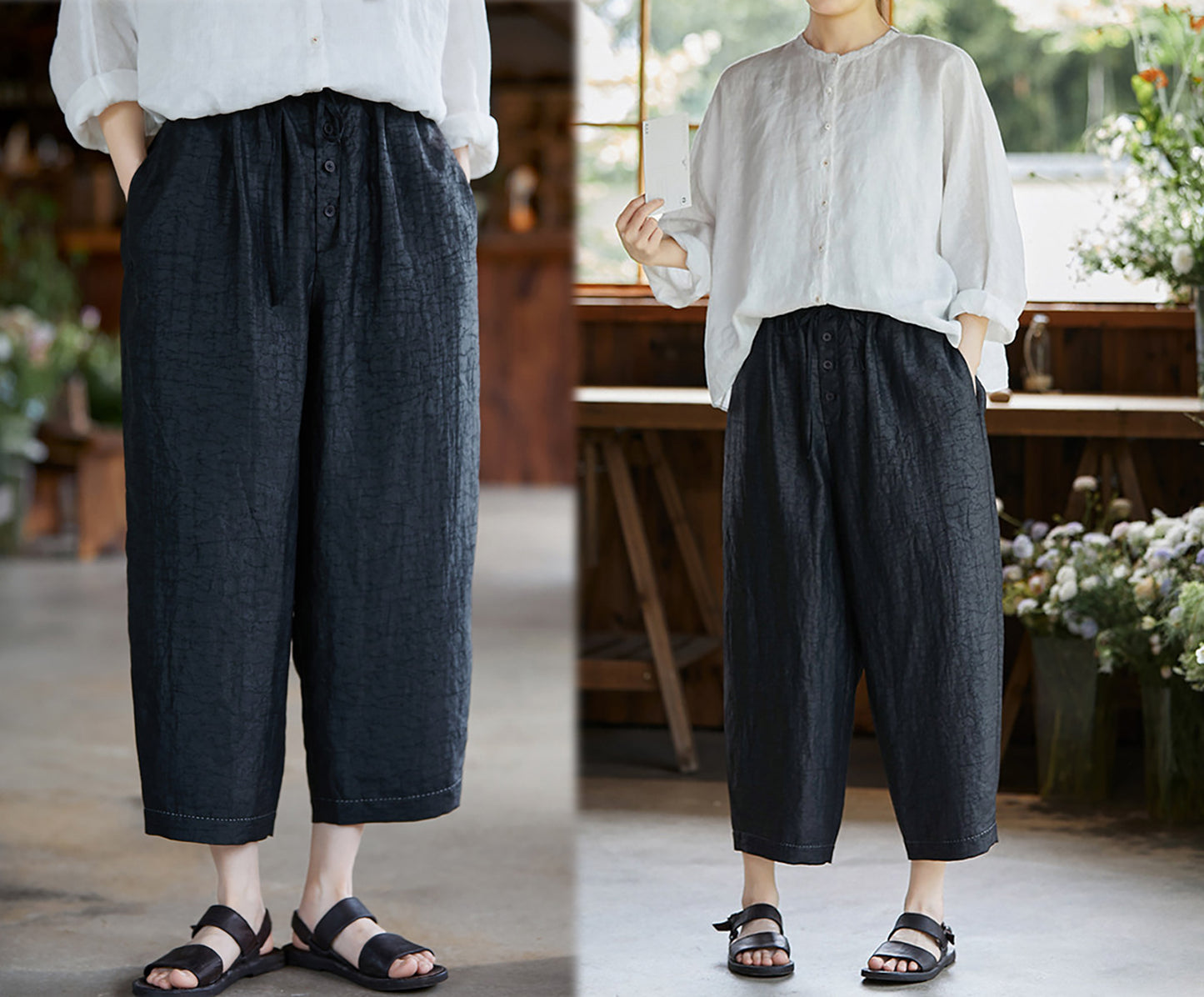 edoa Cracked Mud Silk Tapered Pants