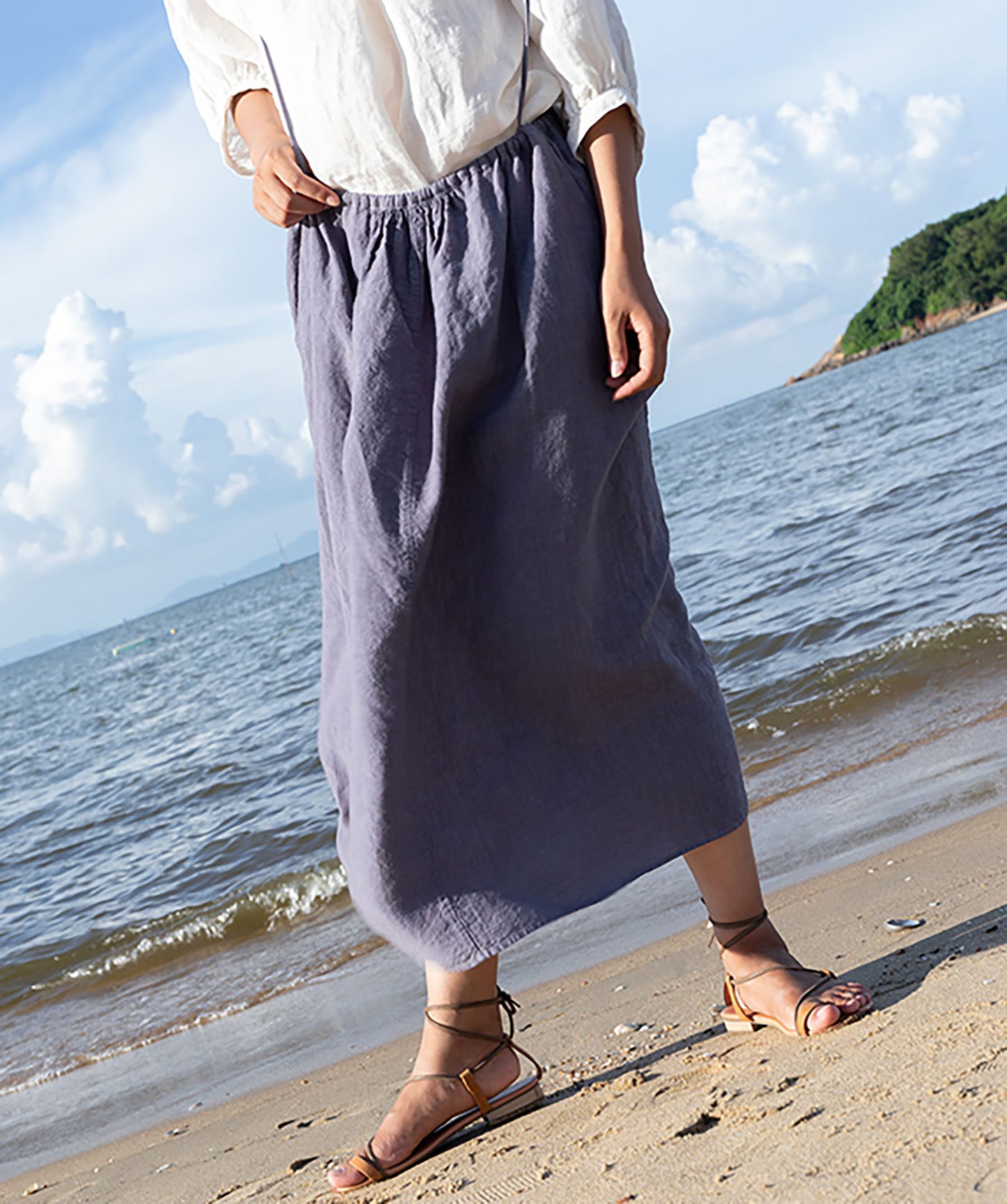 edoa Washed Linen Suspender Skirt