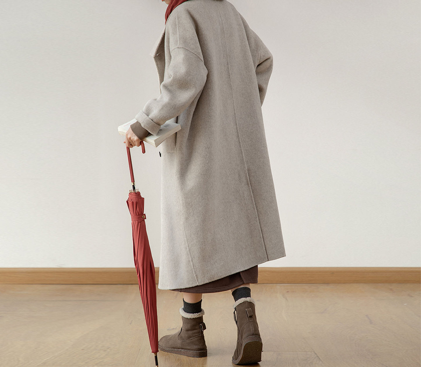 edoa Double Faced Alpaca High Neck Cocoon Coat 