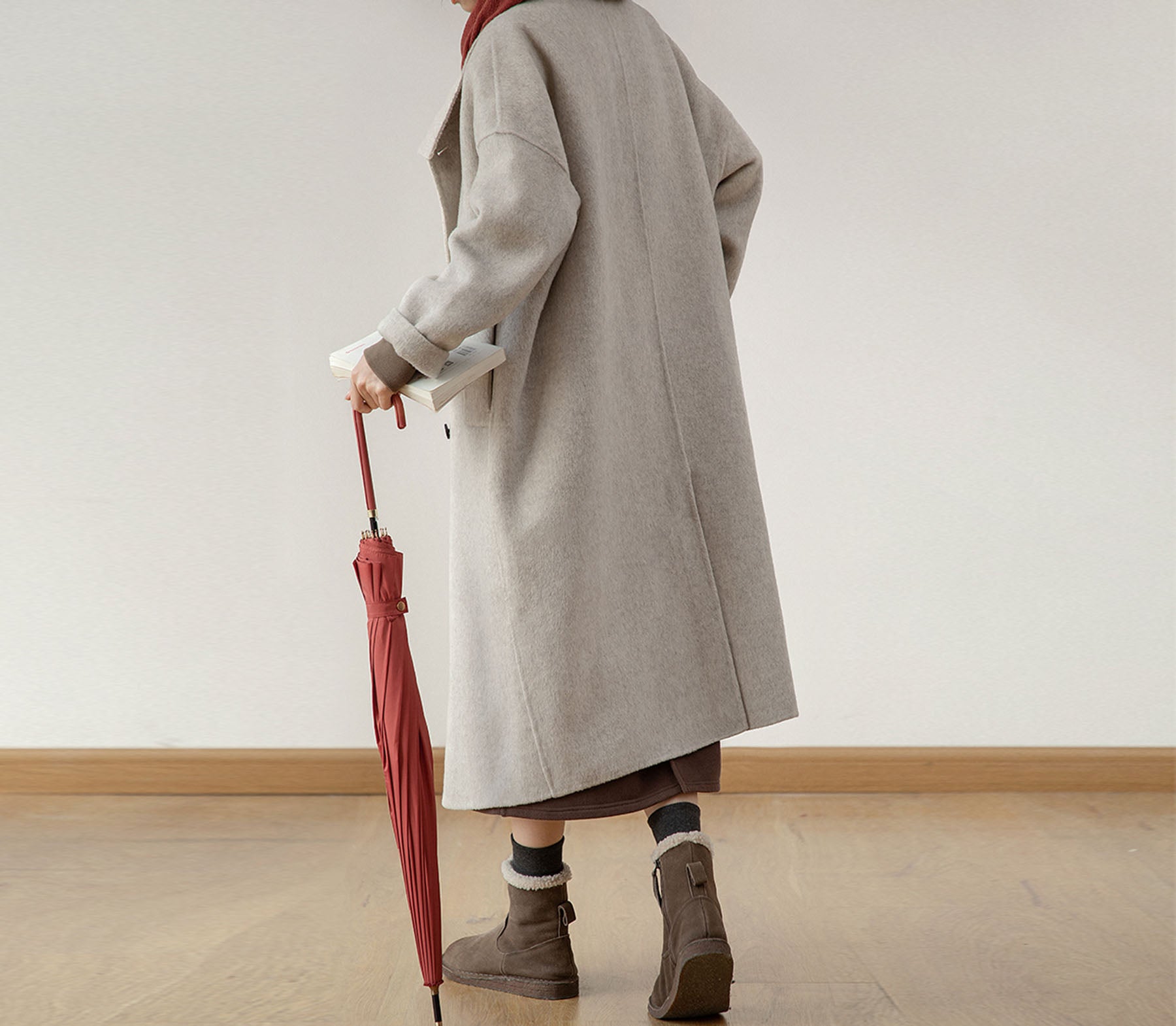 edoa Double Faced Alpaca High Neck Cocoon Coat 