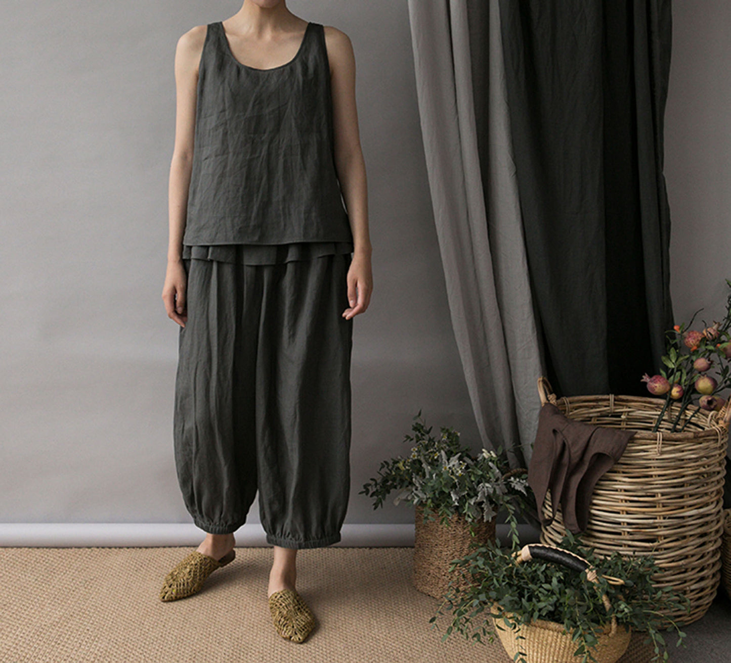 edoa Thin Ramie Lattern Pants