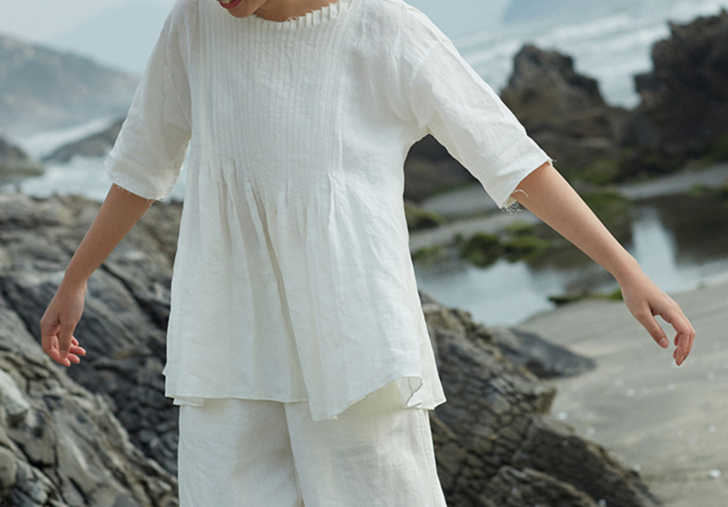 edoa Pintucked Linen Blouse