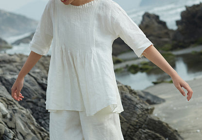 edoa Pintucked Linen Blouse