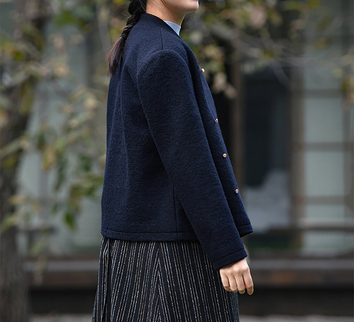 edoa Winter Boiled Wool Short Chinese Coat