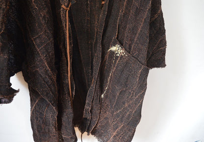 edoa Loose Fitting Persimmon Dyed Hand Woven Linen Cardigan Coat 