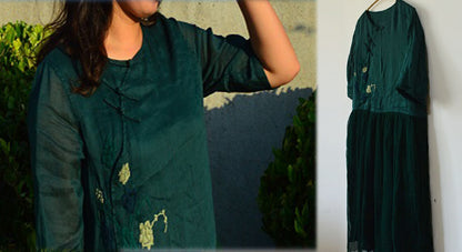 edoa Linen Dress with Gathering Silk Crepe