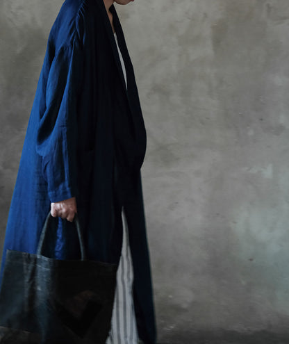 edoa Indigo-dyed Ramie Shawl Collar Coat