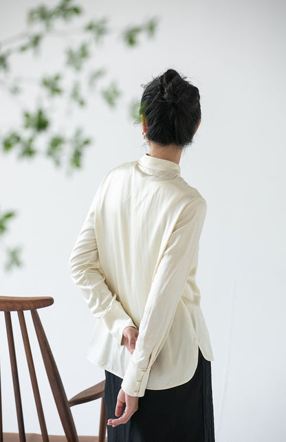 edoa Stone Washed Silk Satin Chinese Blouse 