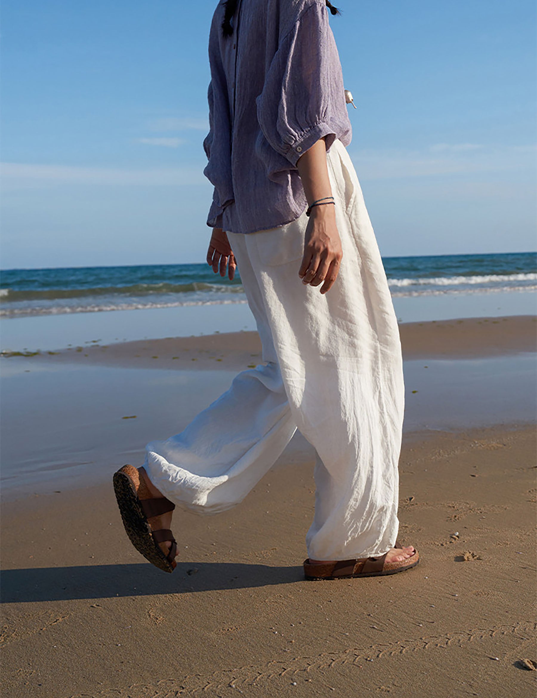 edoa White Linen Balloon Silhouette Trousers 