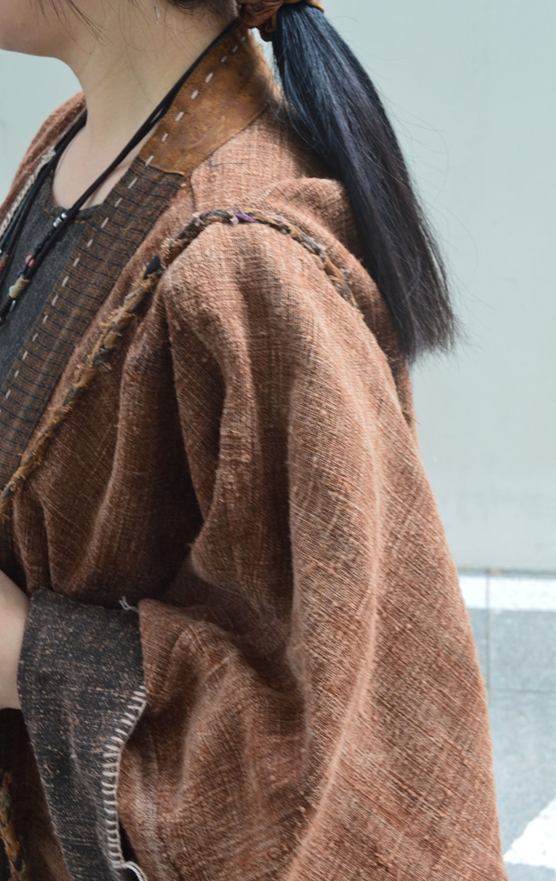 edoa Reversible Oversized Mud Tussah Silk Kimono Coat