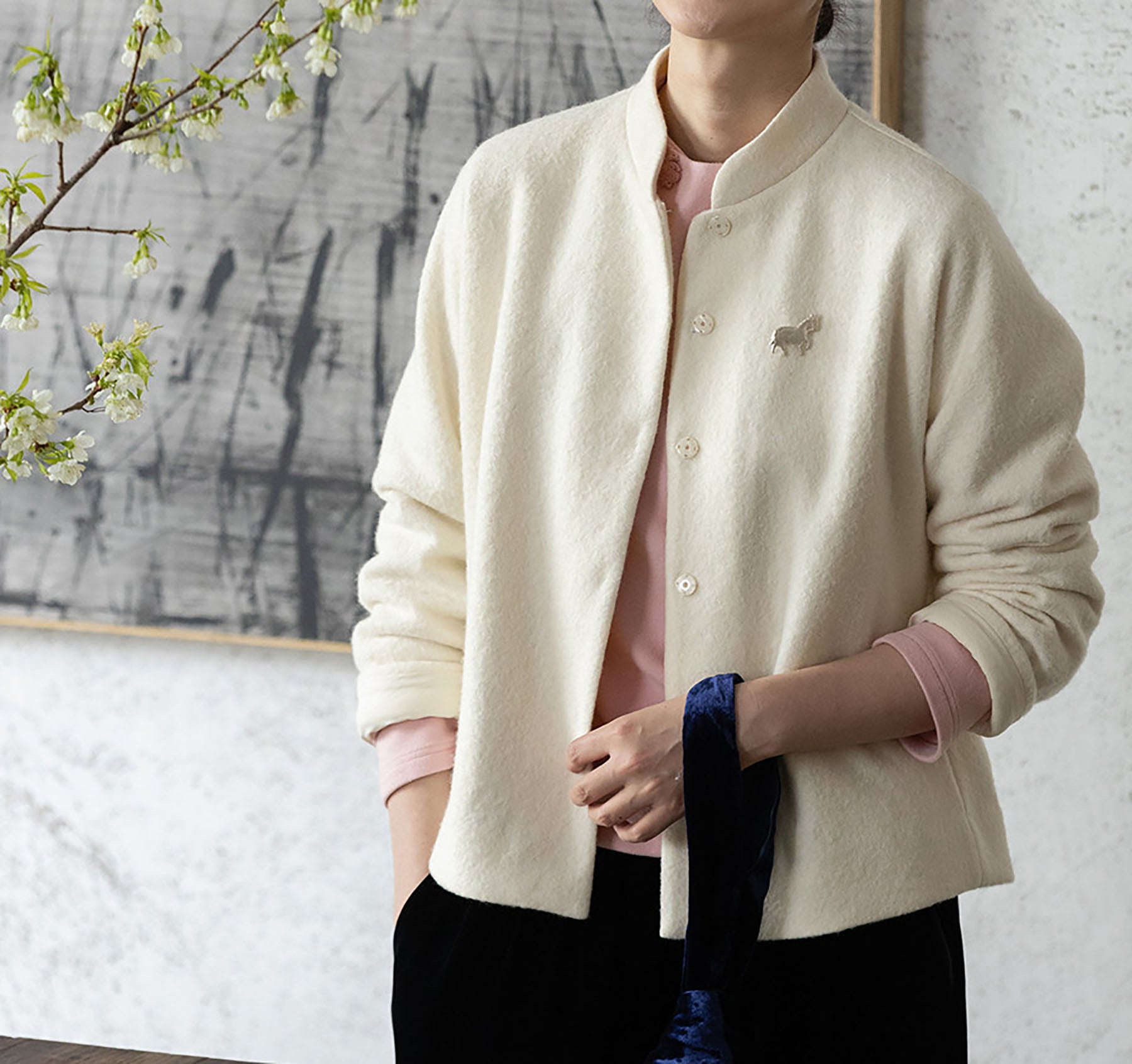 edoa Boiled Wool Short Chinese Coat