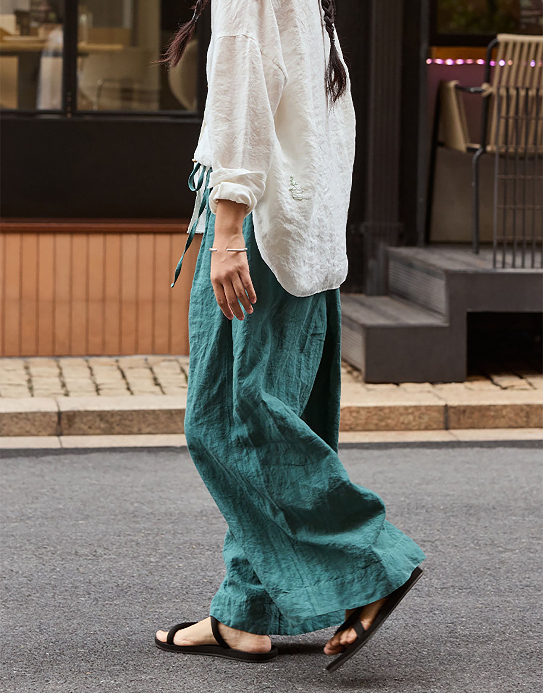 edoa Washed Linen Palazzo Pants