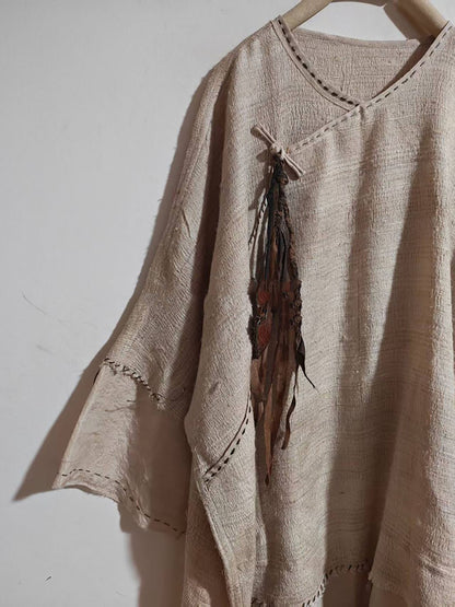 Oversized Natural Tussah Silk Slub Tunic to0329 X327