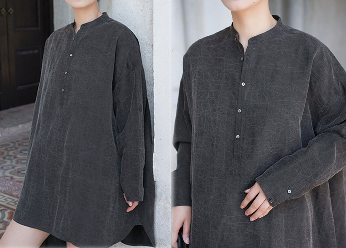 edoa Cracked Mud Silk Half Sleeves Chinese Shirt