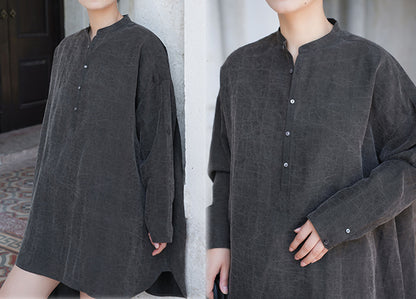edoa Cracked Mud Silk Half Sleeves Chinese Shirt