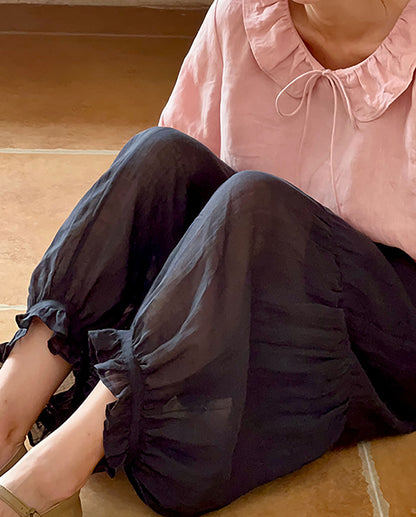 edoa High Counted Ramie Gathered Pants