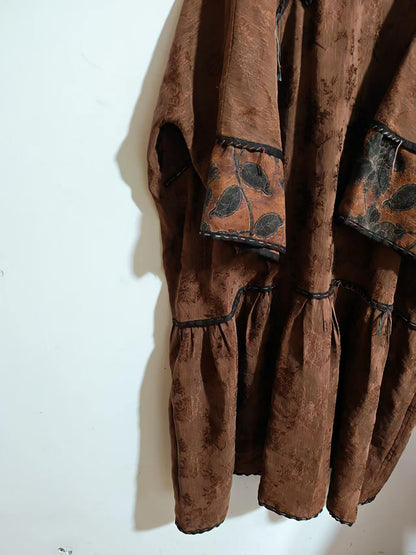 Mud Dyed Silk Linen Blend Jacquard Ruffled Hem Qipao Dress dr0401 X333