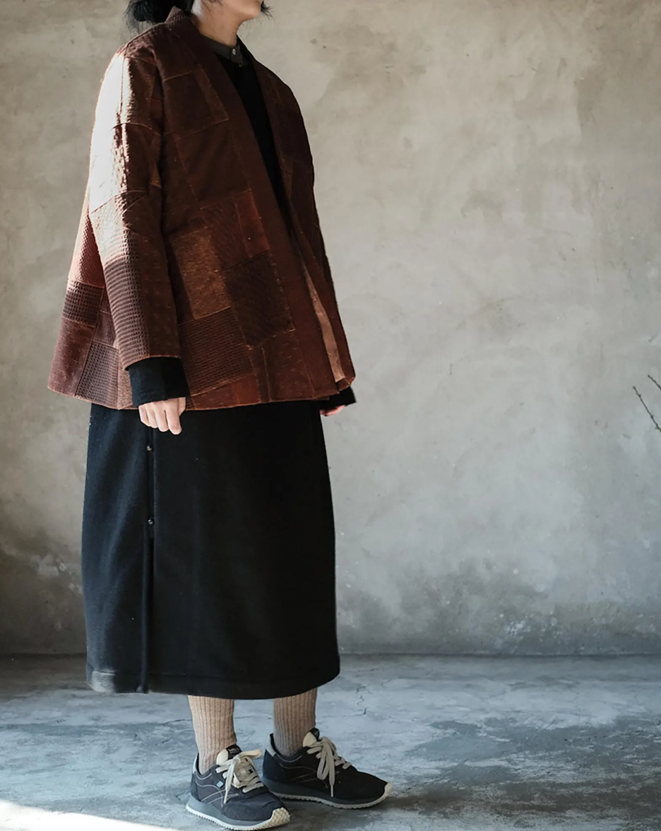 Wool Diagonal Placket Long Robe to0158 N132