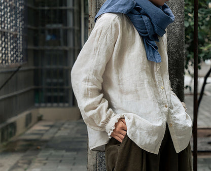edoa Flax Linen Ruffled Blouse