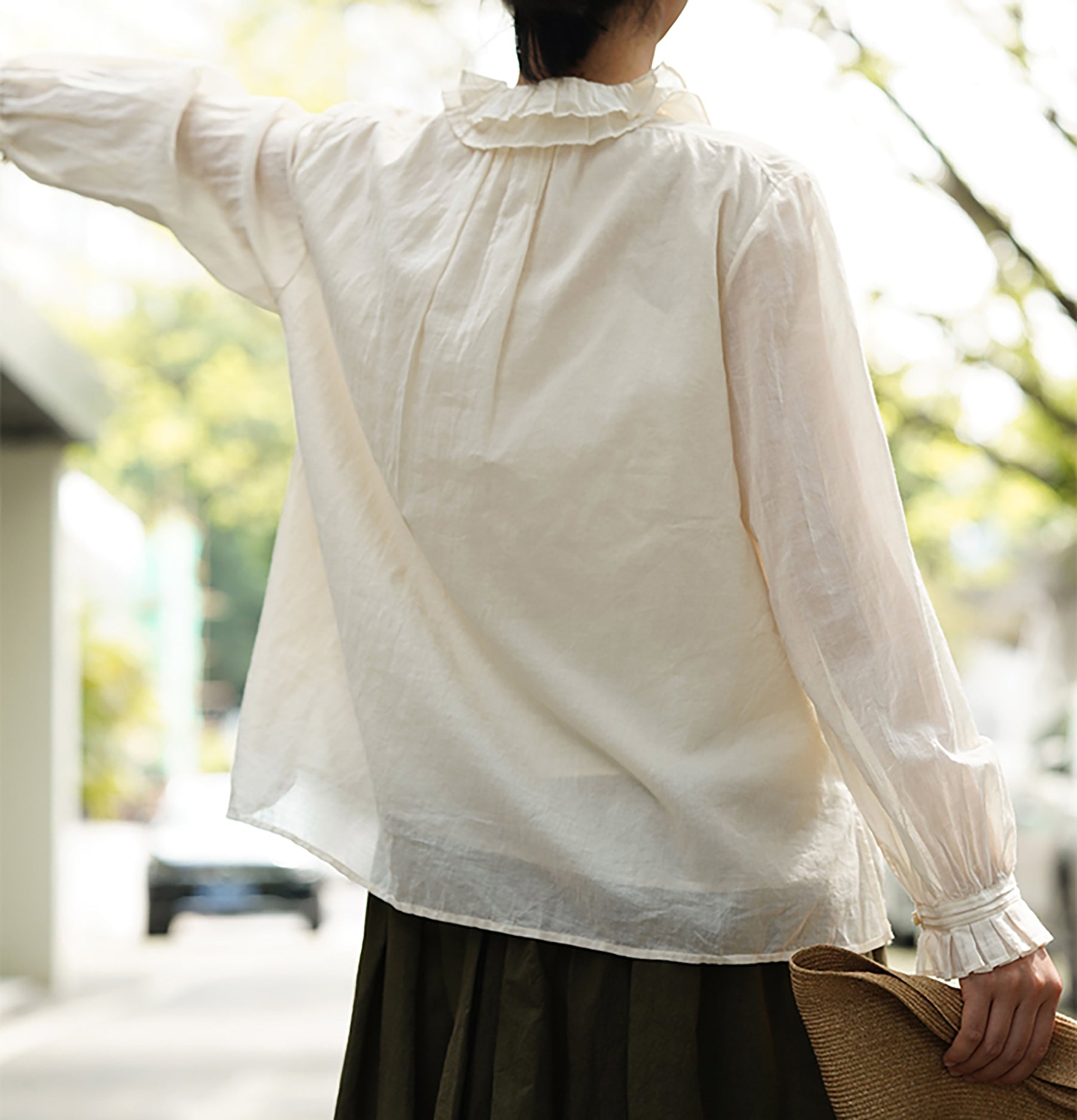 edoa Victorian Inspired Cotton Ruffle Blouse