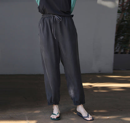 edoa Black Sand Washed Mulberry Silk Habotati Tapered Pants
