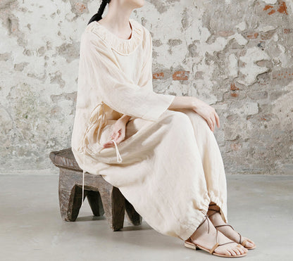edoa Detachable Ruffle Collar Ramie Flared Blouse