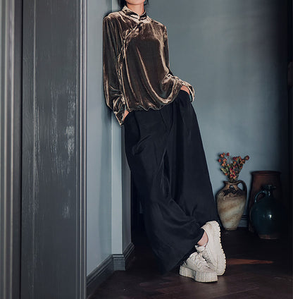 edoa Silk Velvet Chinese Blouse