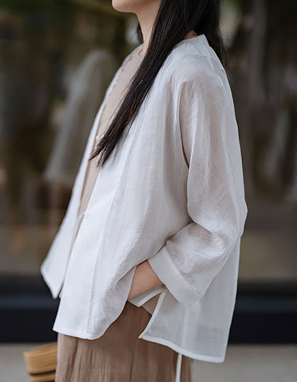 edoa White Gauzy Ramie Hanfu Jacket 