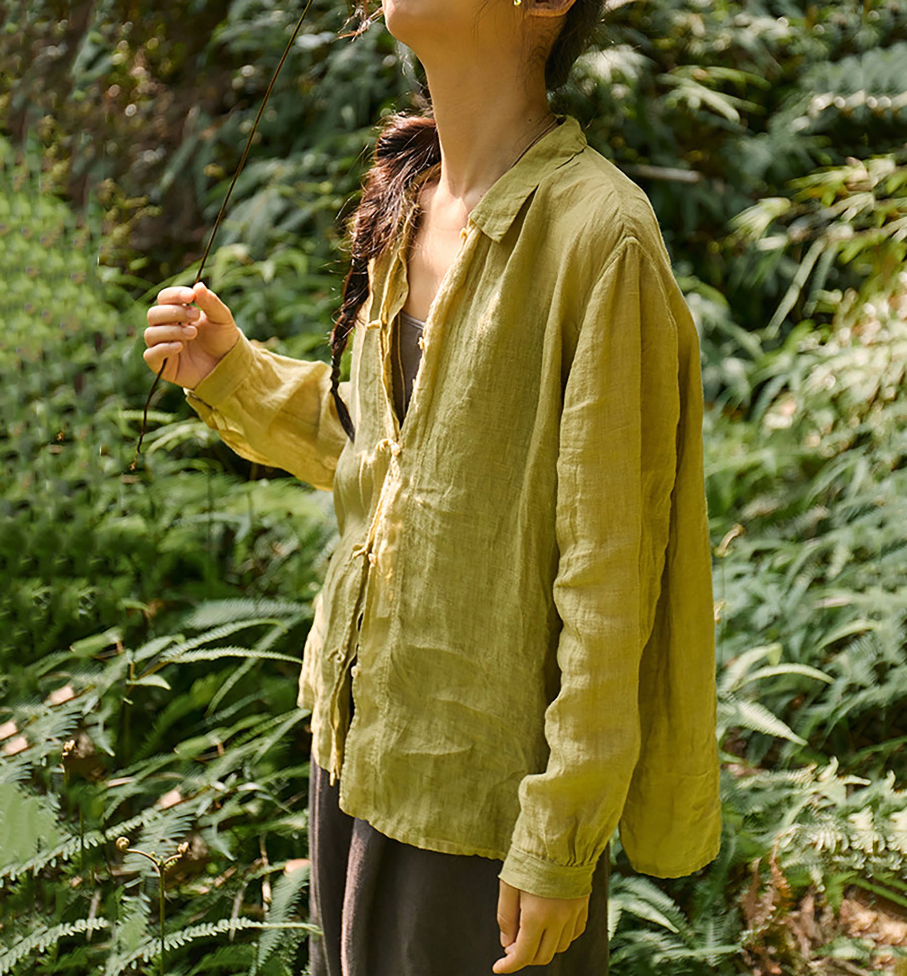 edoa Relaxed White High Count Linen Blouse