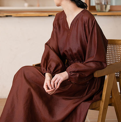 edoa Mud Silk Habotai V-Neck Dress