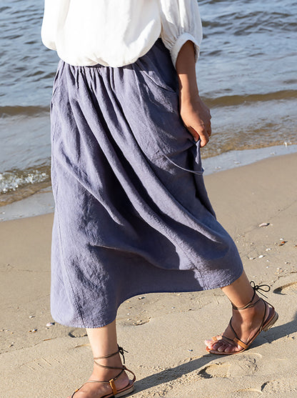 edoa Washed Linen Suspender Skirt