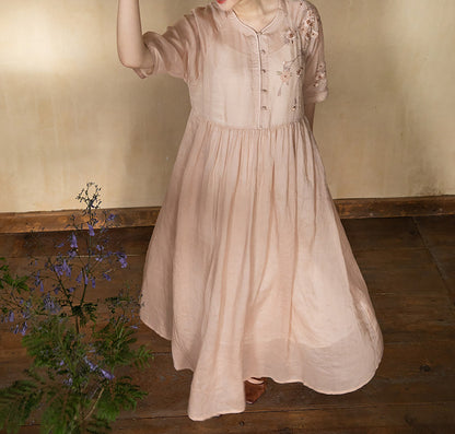 edoa Ramie Chinese Dress with Hand Embroidery
