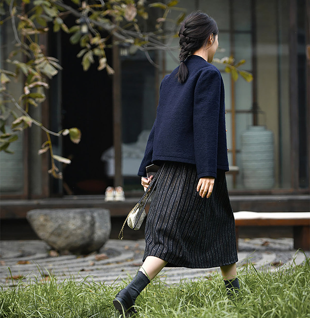 edoa Winter Boiled Wool Short Chinese Coat