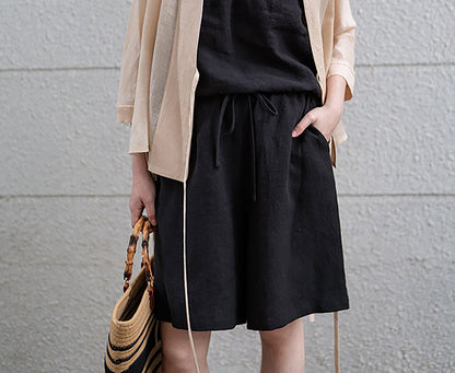 Loose Fitting Black Linen Shorts sr0004 Q713