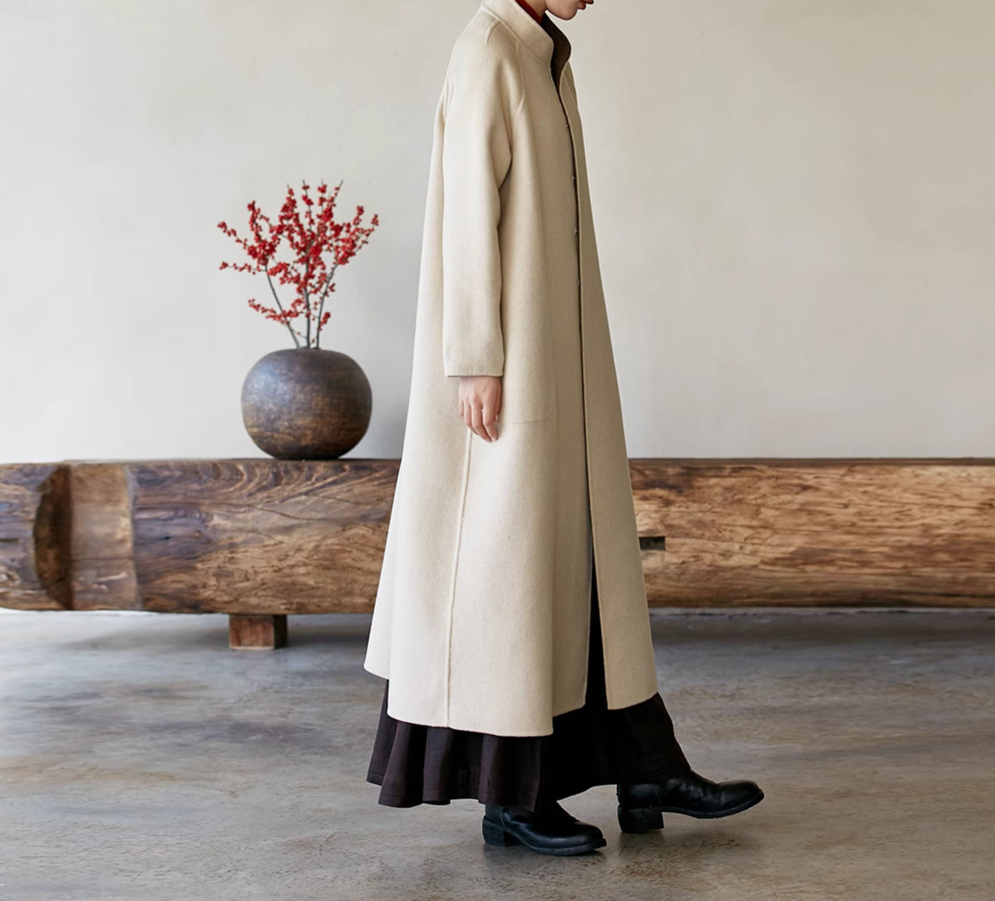 edoa Reversible Two-tone Double Faced Alpaca Chinese Coat