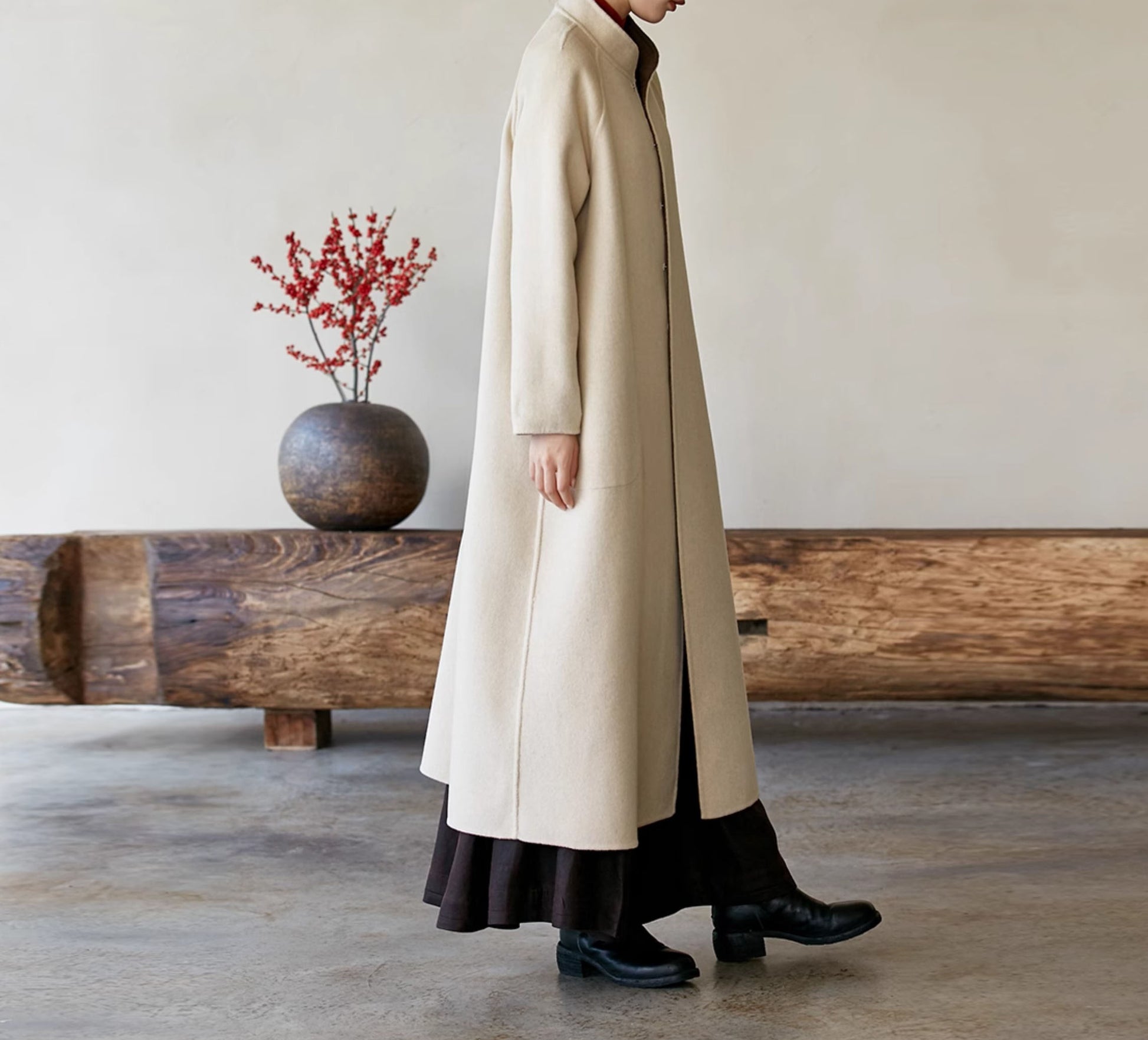 edoa Reversible Two-tone Double Faced Alpaca Chinese Coat
