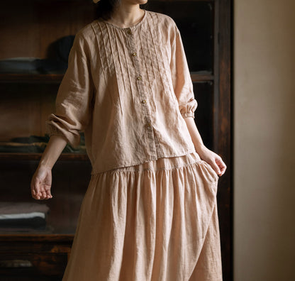Flax Linen Artist Blouse with Elastic Cuff bl0035 O108