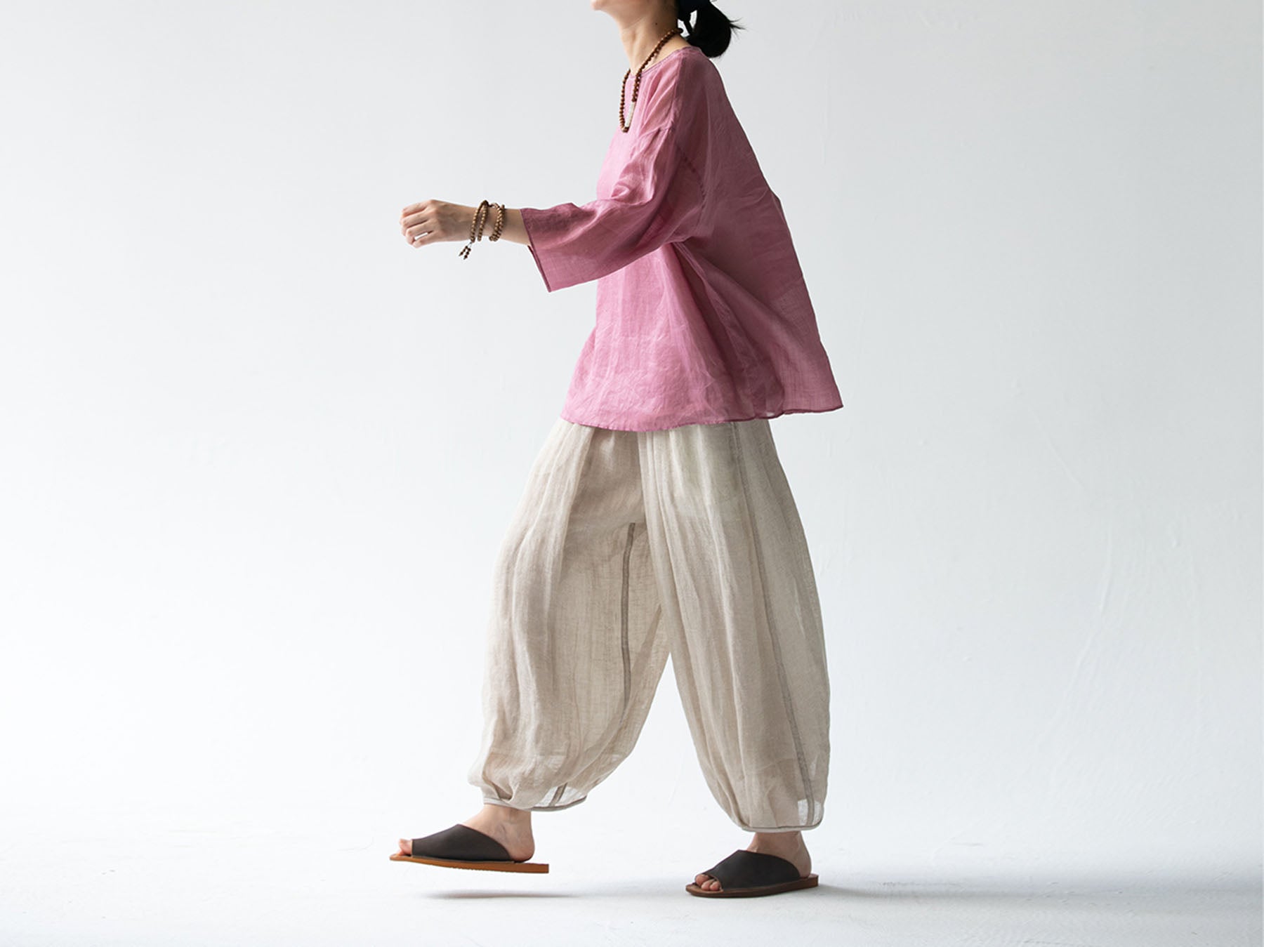 edoa High Counted Ramie 3/4 Sleeves Blouse 
