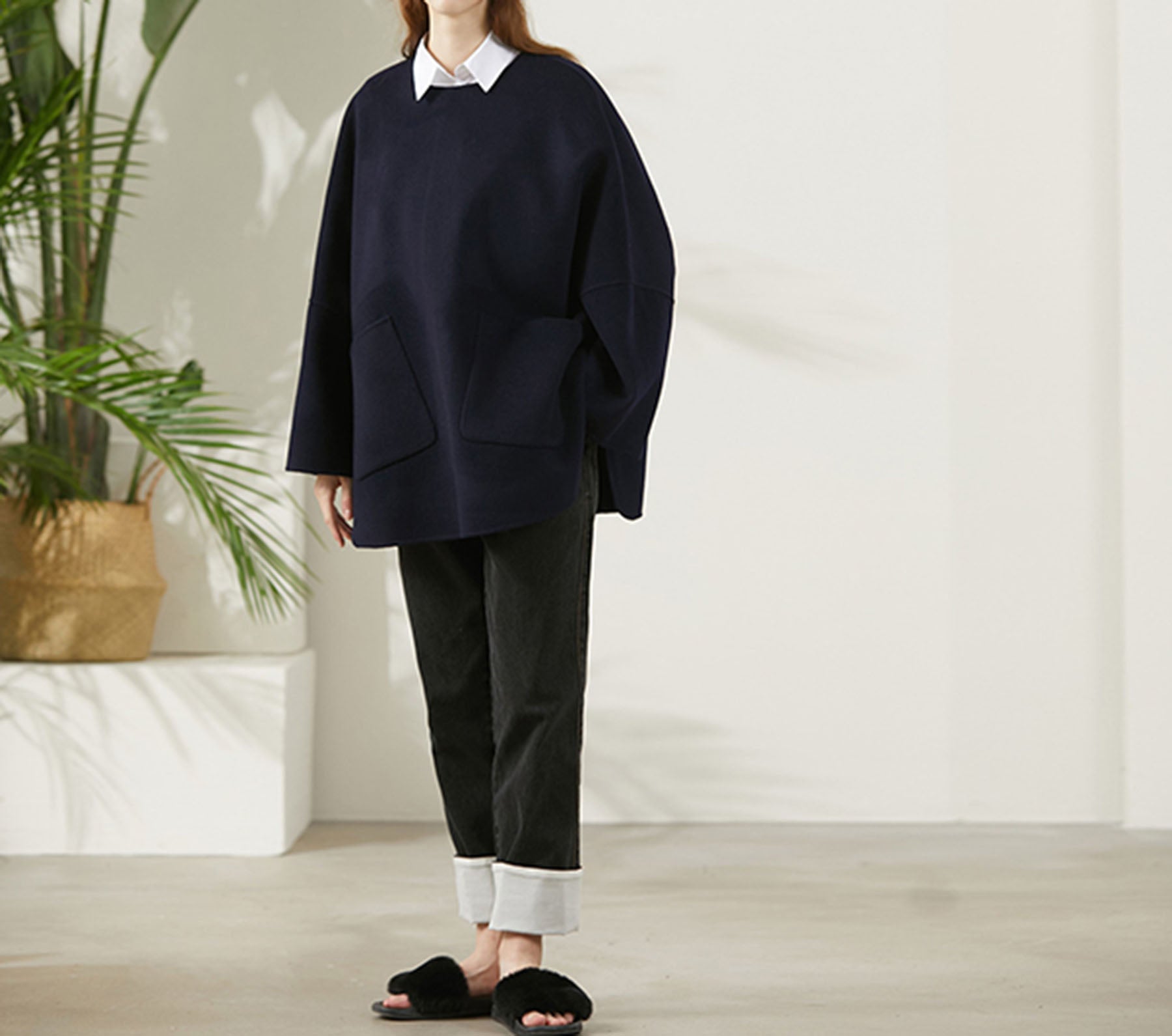 edoa Oversized Double-faced Wool Poncho Coat