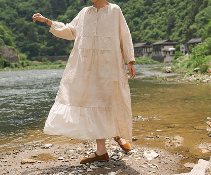 edoa Super Loose Fitting Tussah Silk Patchwork Tunic Dress